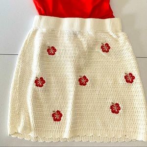 Ivory, red flowers skirt